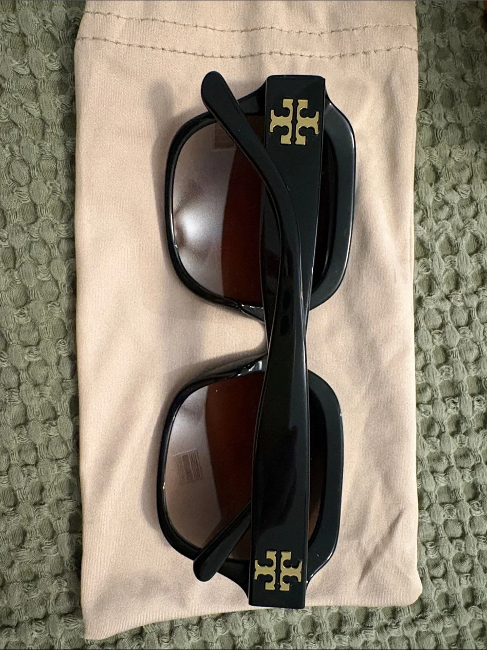 Tory Burch Black Sunglasses with Brown Lenses and Orange Case